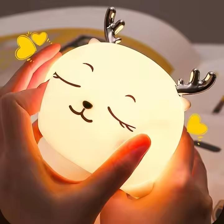 Aurex Cute Deer Nursery Night Light | Soft Silicone LED Baby Lamp | Warm Glow Bedside Light for Kids & Infants