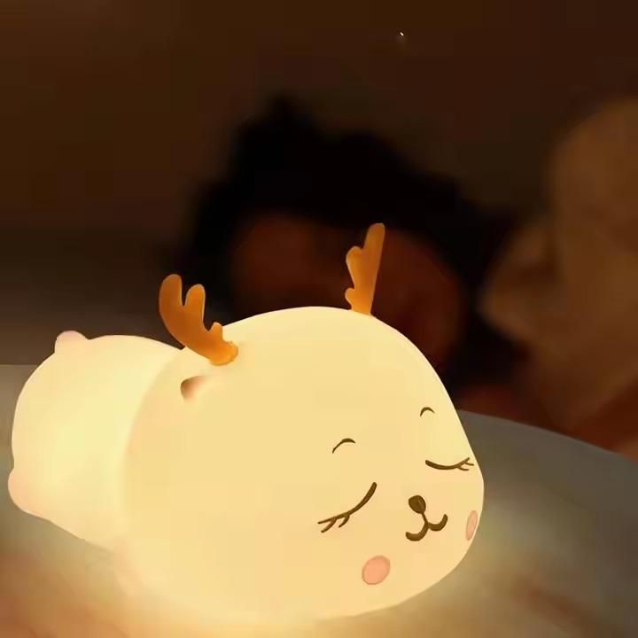 Aurex Cute Deer Nursery Night Light | Soft Silicone LED Baby Lamp | Warm Glow Bedside Light for Kids & Infants