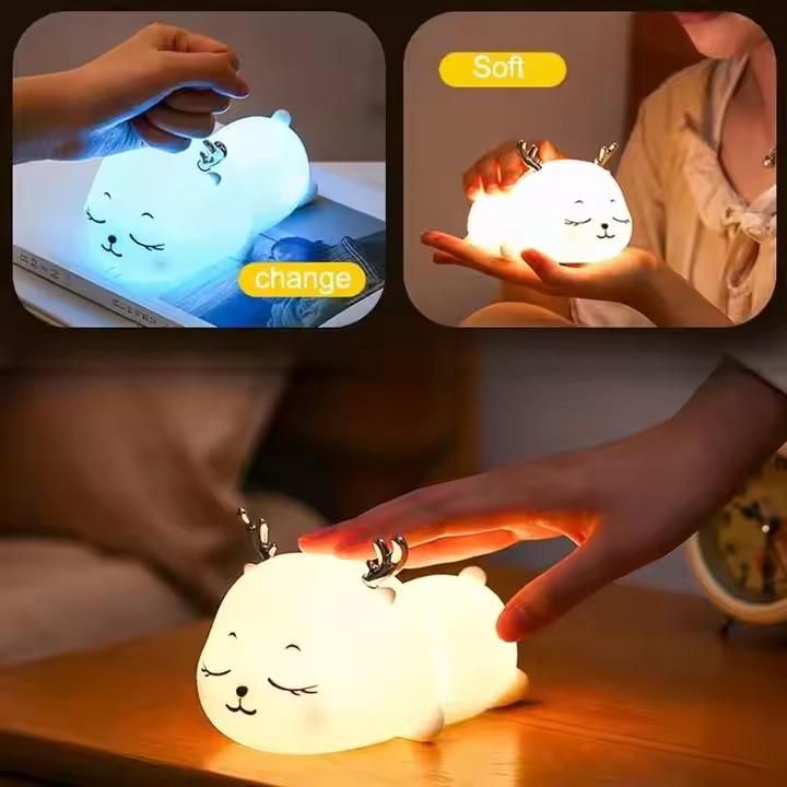 Aurex Cute Deer Nursery Night Light | Soft Silicone LED Baby Lamp | Warm Glow Bedside Light for Kids & Infants